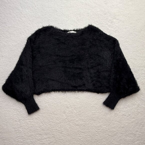 Altard State Fuzzy Eyelash Batwing Cropped Sweater Whimsigoth Black Womens XS - Picture 3 of 10